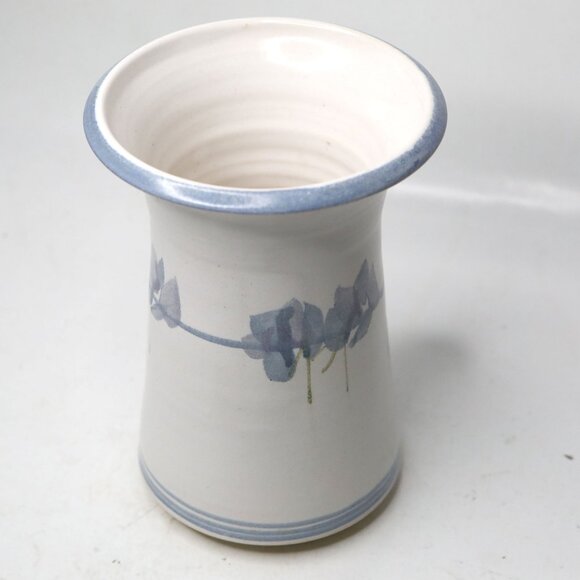 Vintage Stoneware Pottery Vase Jack Westlin Style Blue White Abstract Floral - Picture 2 of 11